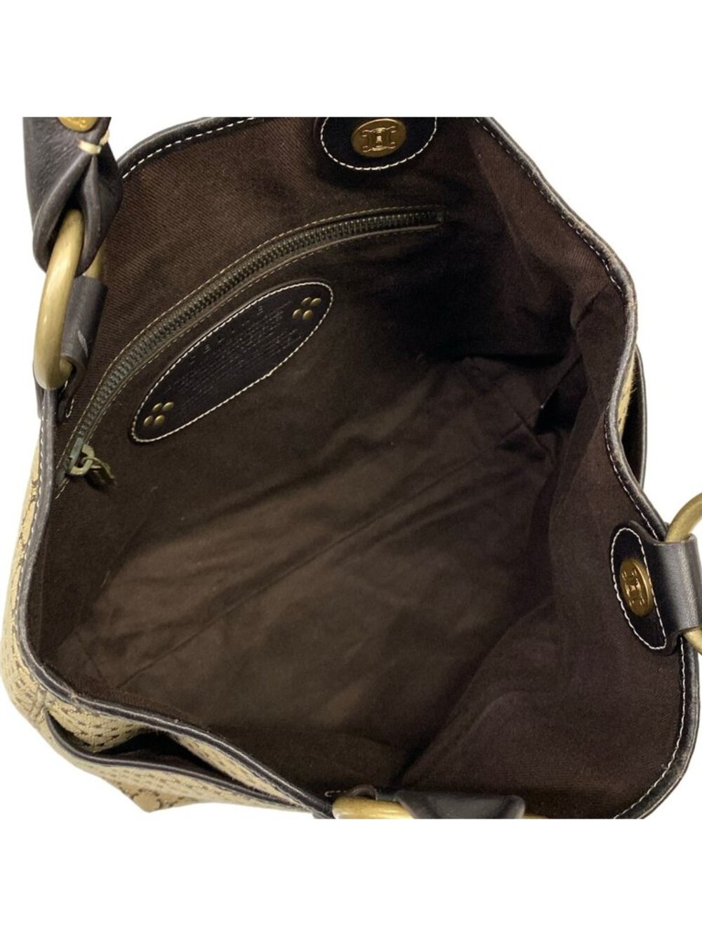 Celine Tote Macadam Pattern Dark Brown Beige Leather - Picture 7 of 15